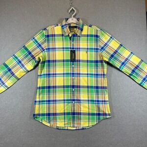 Polo Ralph Lauren Shirt Men Medium Yellow Madras Classic Long Sleeve Button Down
